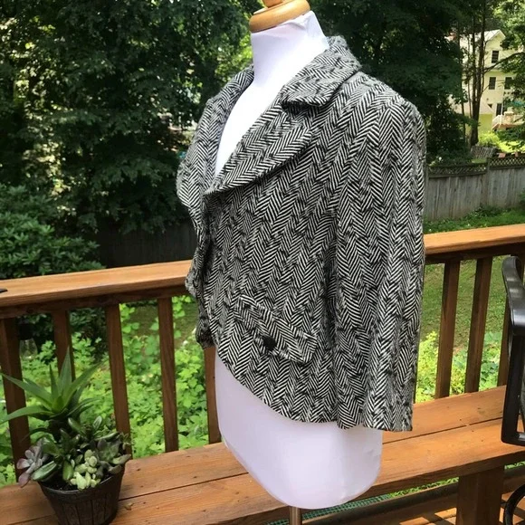 Womens J'Envie Black/Gray Striped Wool 3/4 Sleeve - Picture 5 of 9